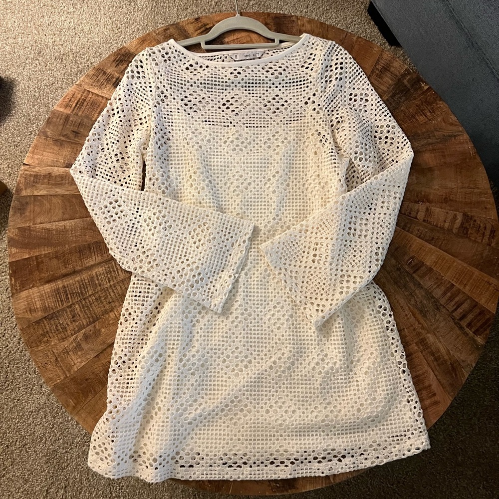 Mango Crochet Long Sleeve Dress